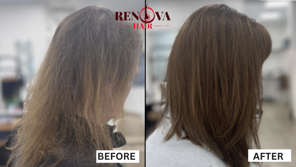 Mesh integration hair system result showing fuller volume and natural blend